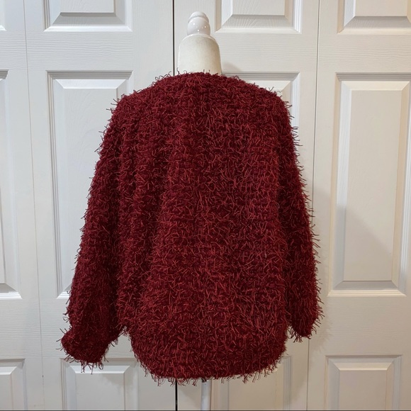 Zara Shaggy Maroon Fringe Pullover Sweater - Picture 6 of 7